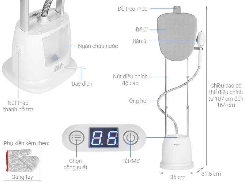 Mẫu bàn ủi hơi nước đứng KG-75B8 của hãng Kangaroo